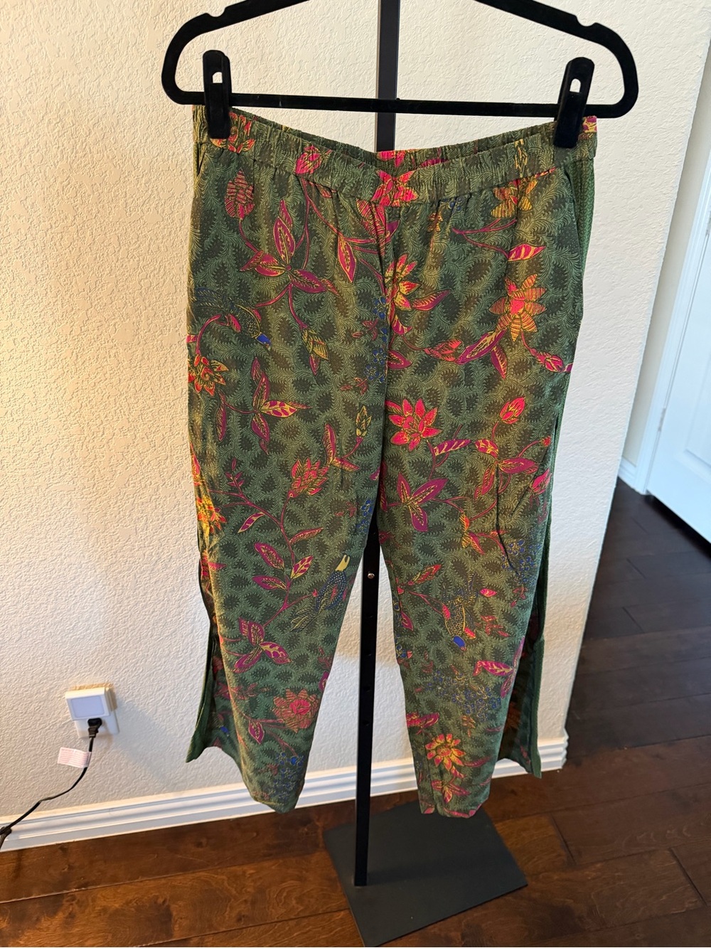 Anthropologie Olive Green Floral Cropped Pants